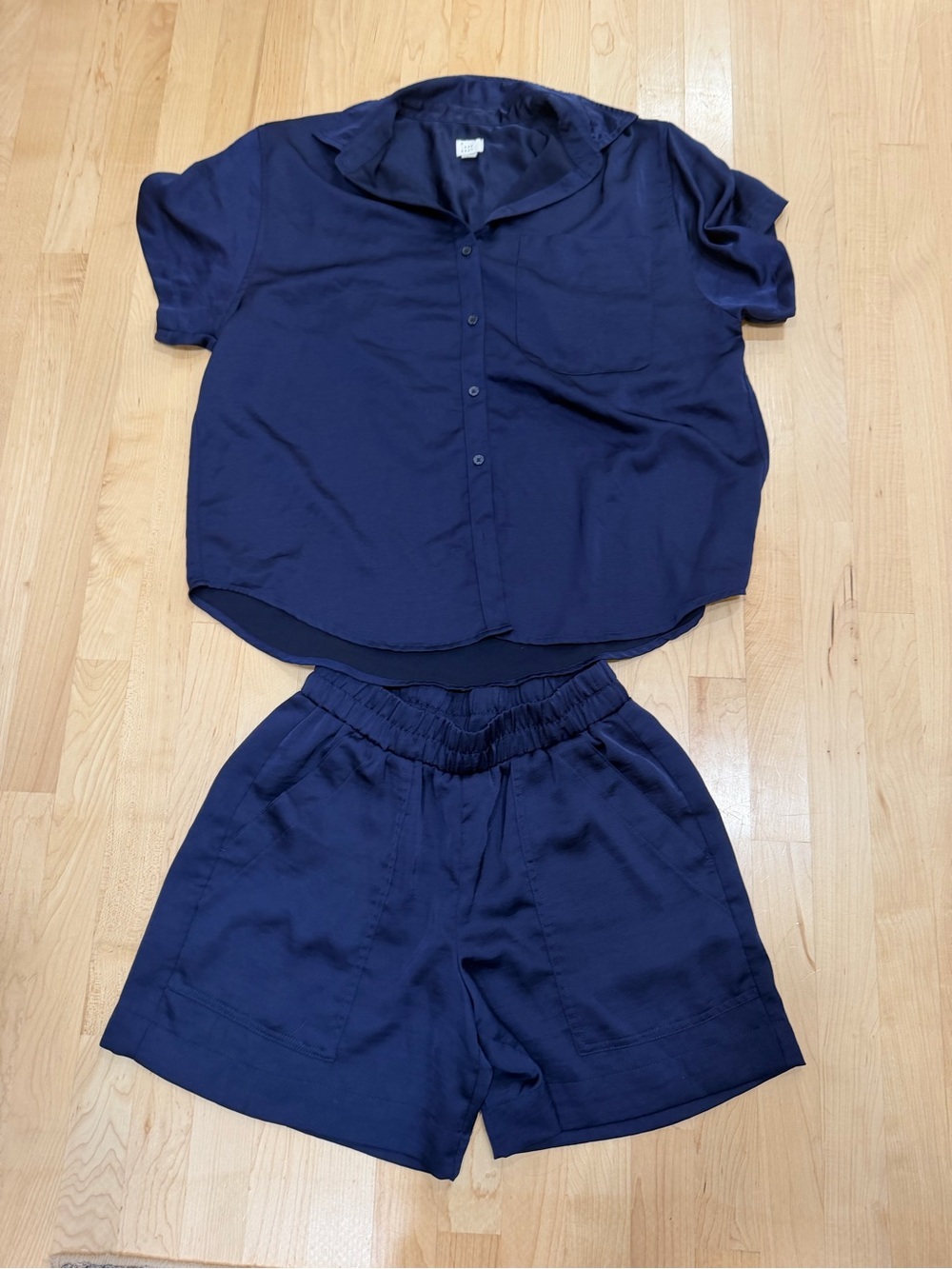 a new day Navy Short Sleeve Button-Up & Elastic Waist Shorts Set